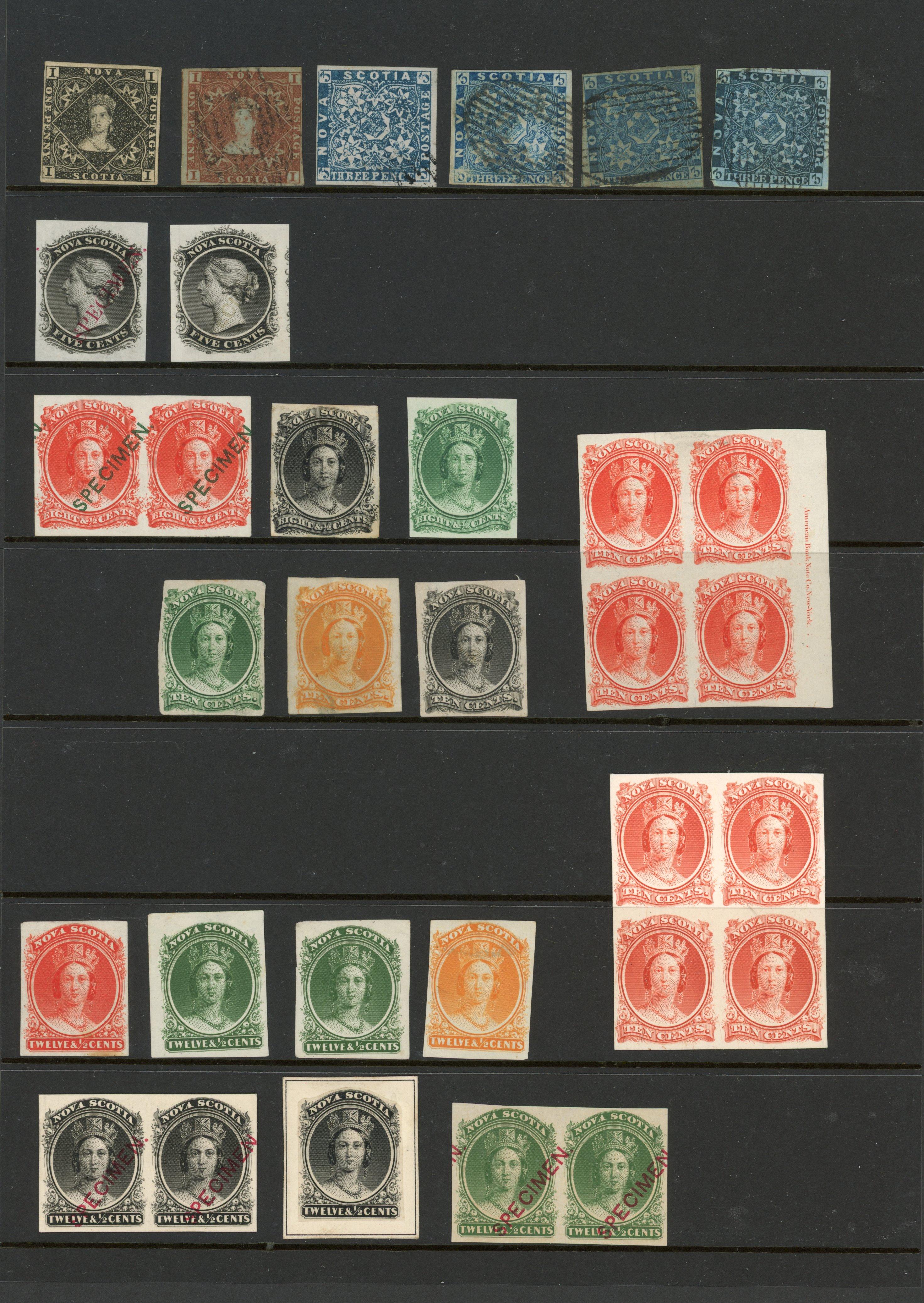 Nova Scotia 1851-63 mint and used selection on a Hagner with strength in proofs