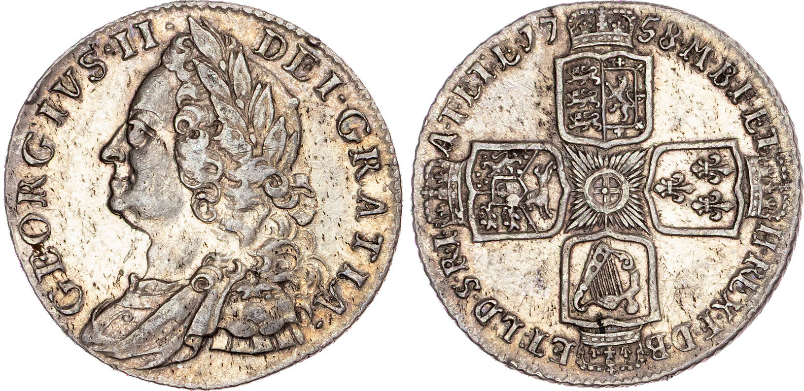 George II (1727-1760), AR Shillings, 1758 [3]. 