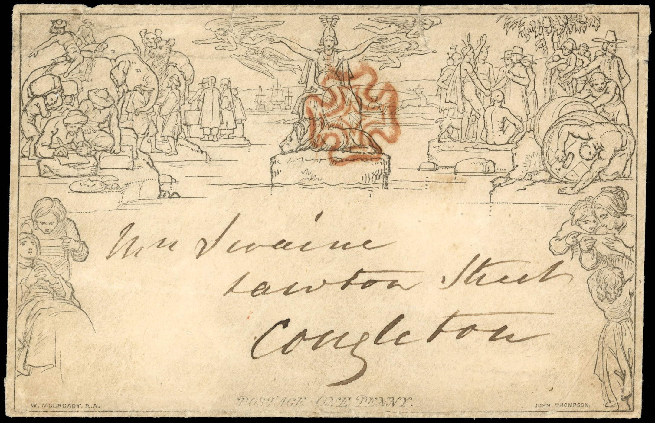 GB 1840 1d Mulready envelope used on the First Day, SG ME2