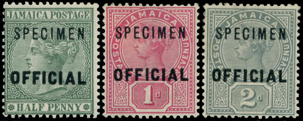 1890-91 ½d green, 1d rose and 2d grey set of...