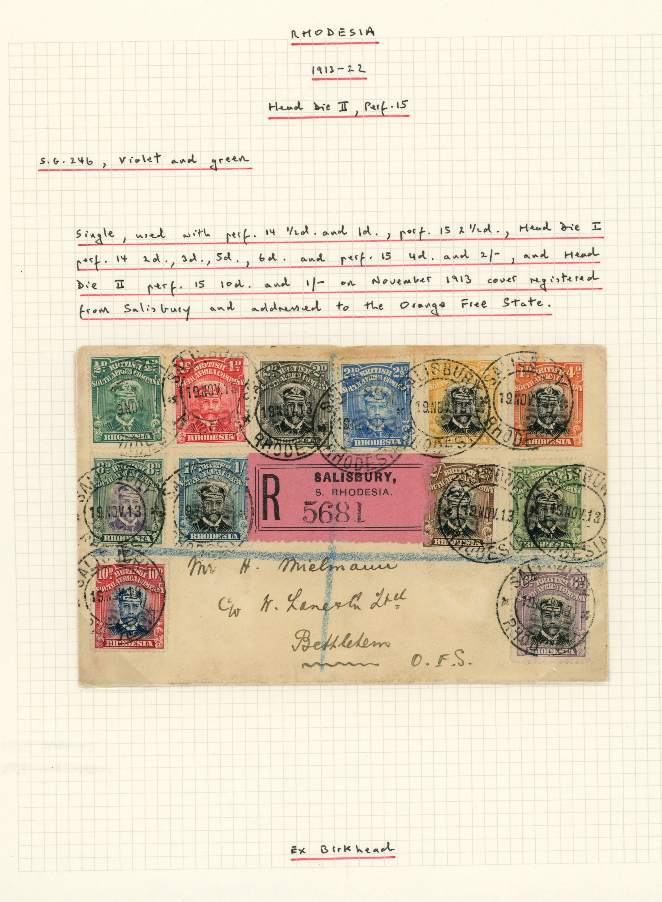 1913 registered envelope to the O.F.S....