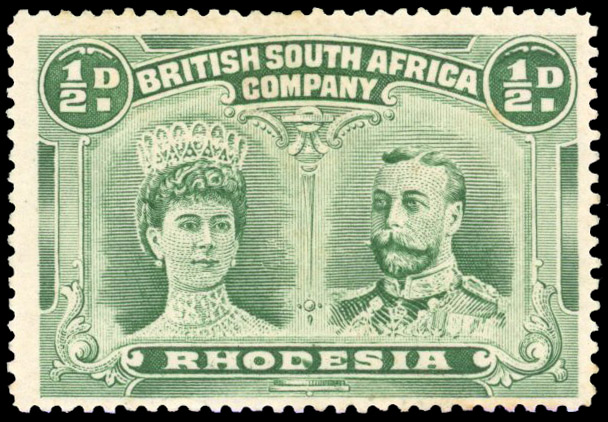 Rhodesia 1910-13 ½d blue-green perf 15