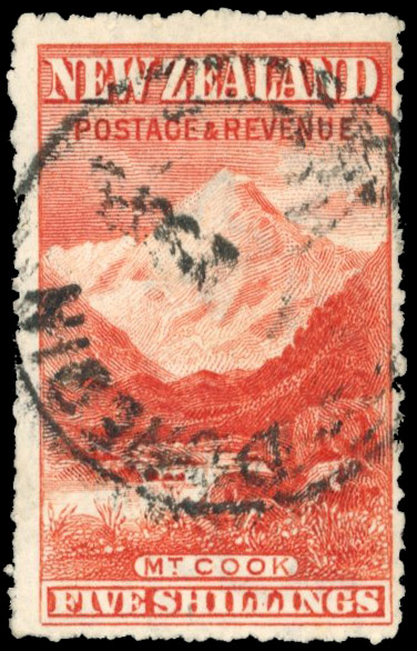New Zealand SG 329 1902-07 5s deep red on thin, hard Cowan paper, perf 14 used