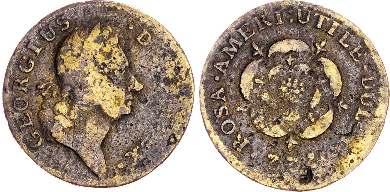 USA, Rosa Americana, brass Halfpenny, 1722