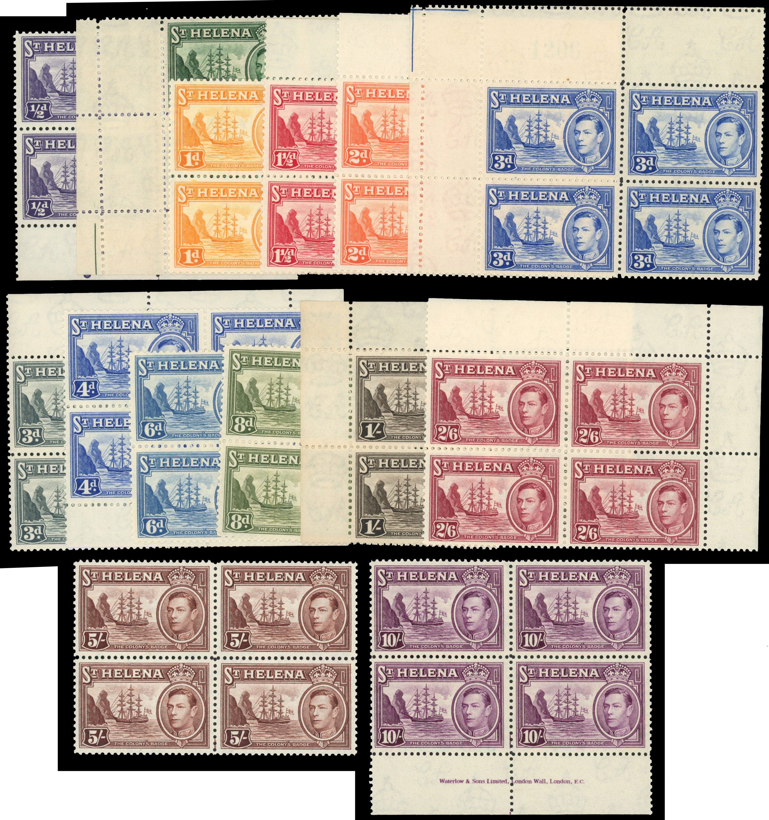 St Helena SG 131-140 blocks mint