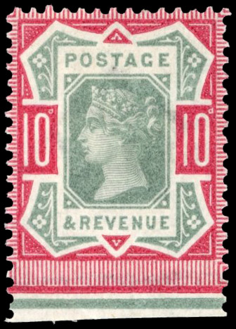 GB 1887-92 10d colour trial in green and red, on white paper, For SG 210