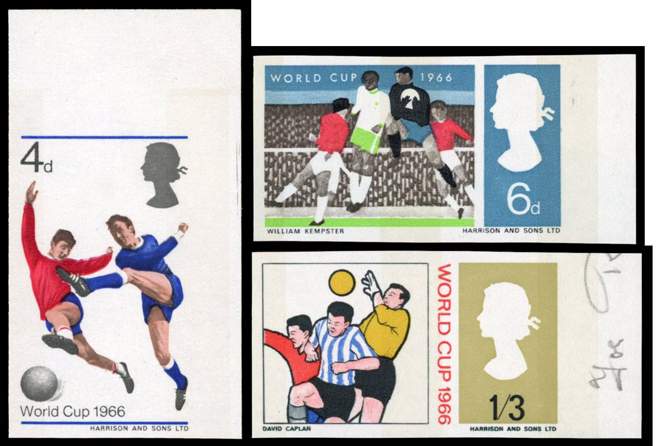 Great Britain 1966 4d-1s3d World Cup Championships, Set of Three, BPMA Imprimatur, SG 693/5p