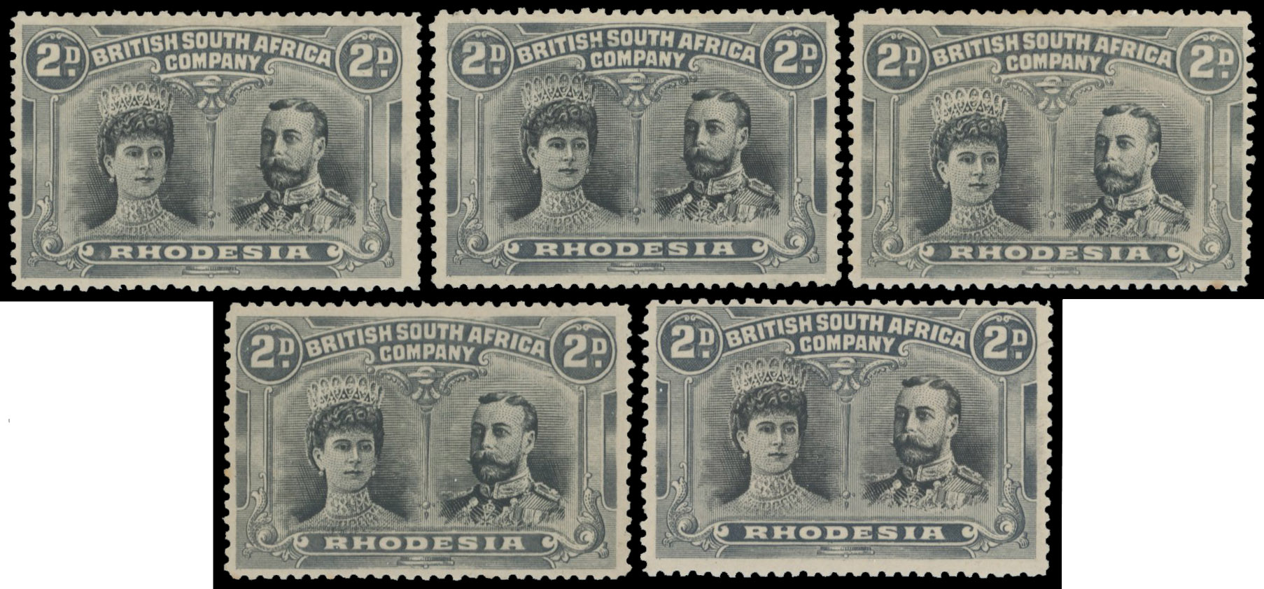 † 2d black and slate-grey SG 128 group, mint