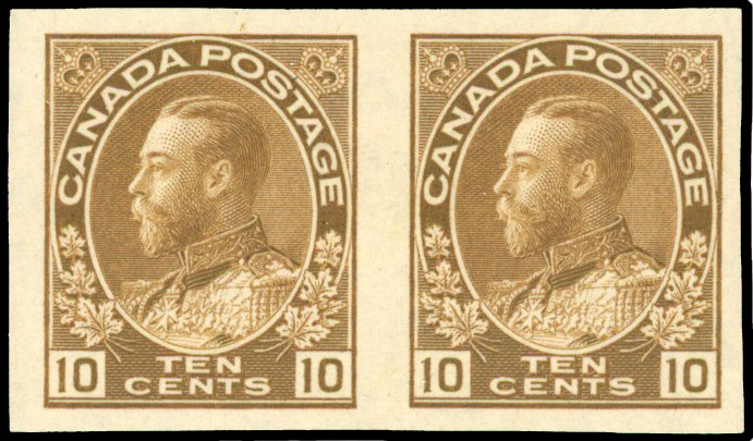 Canada SG 254 1922-31 10c bistre brown imperf pair
