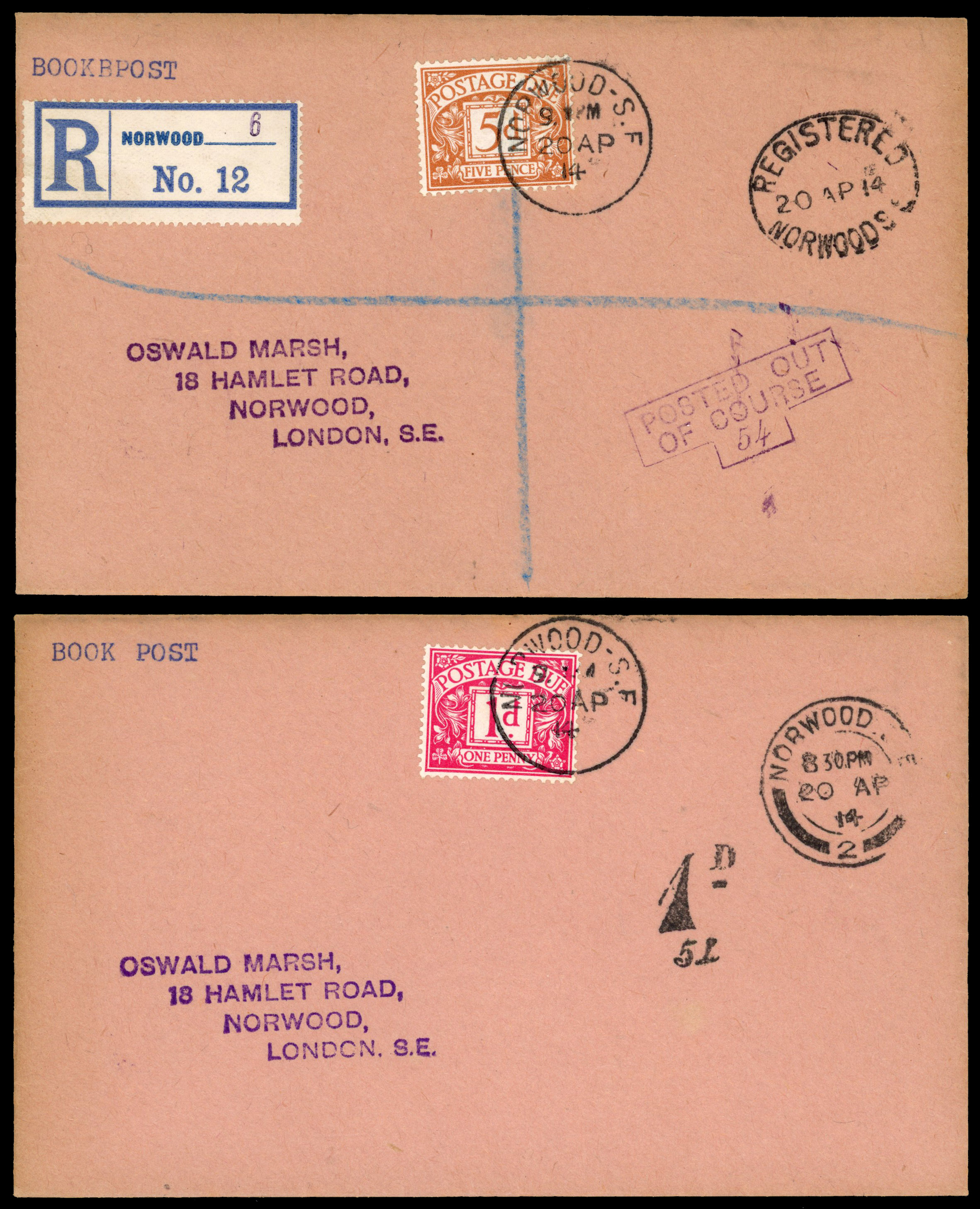 1914 ½d, 1d, 2d, & 5d Postage dues. A superb matching set of four Oswald Marsh first day covers