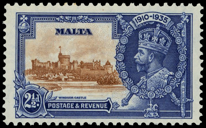 1935 2½d brown and deep blue Silver Jubilee...