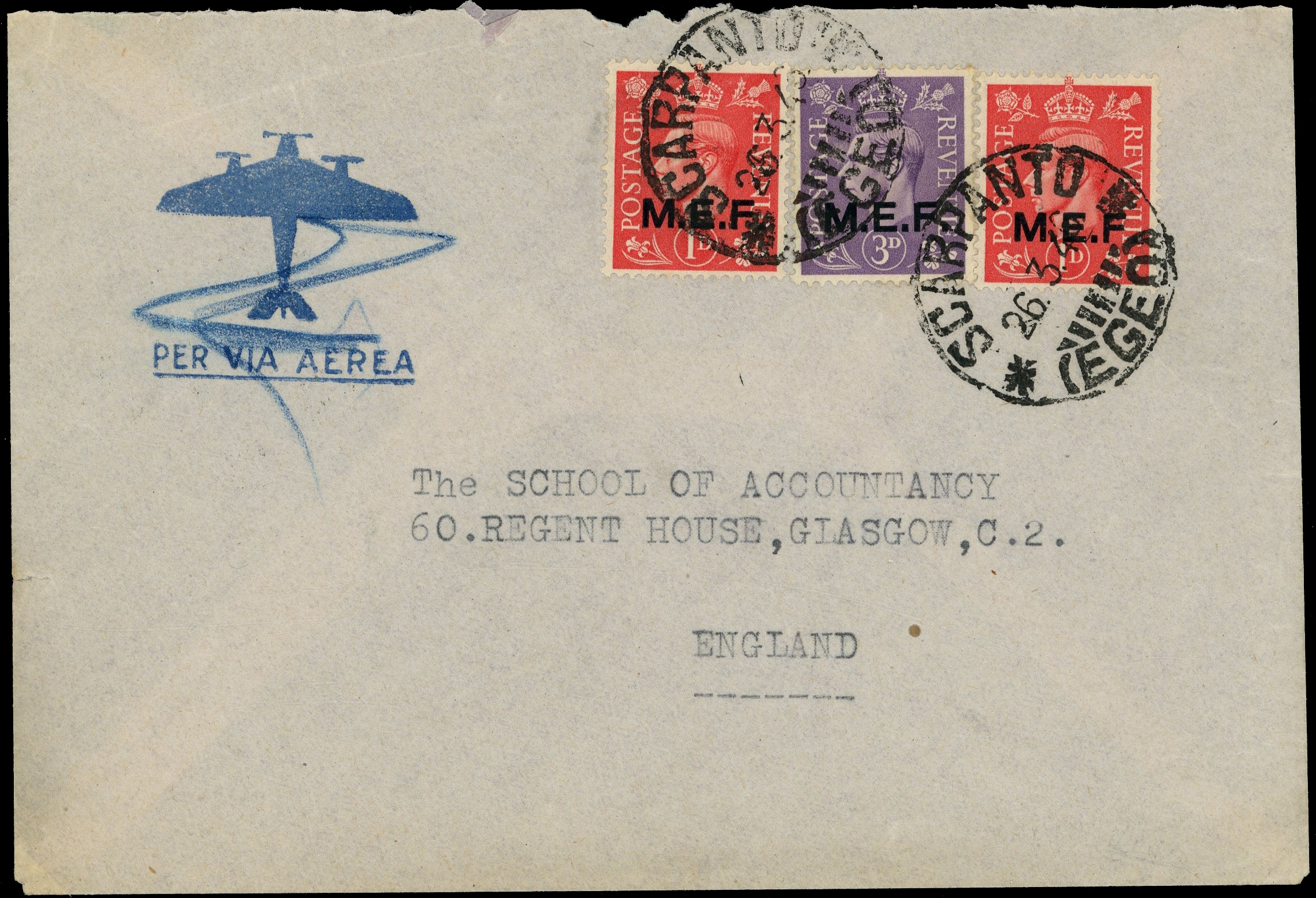 BOIC MEF 1946 envelope from Scarpanto