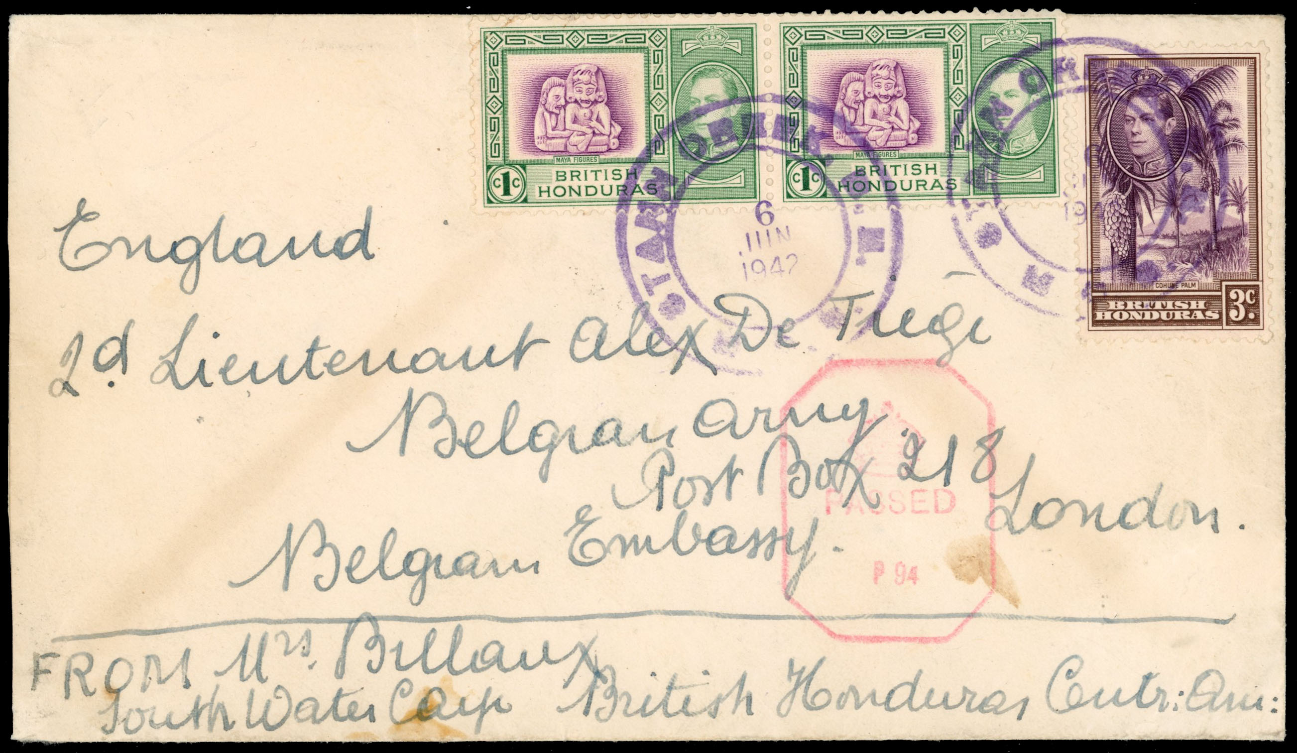 British Honduras 1942 Stann Creek cover