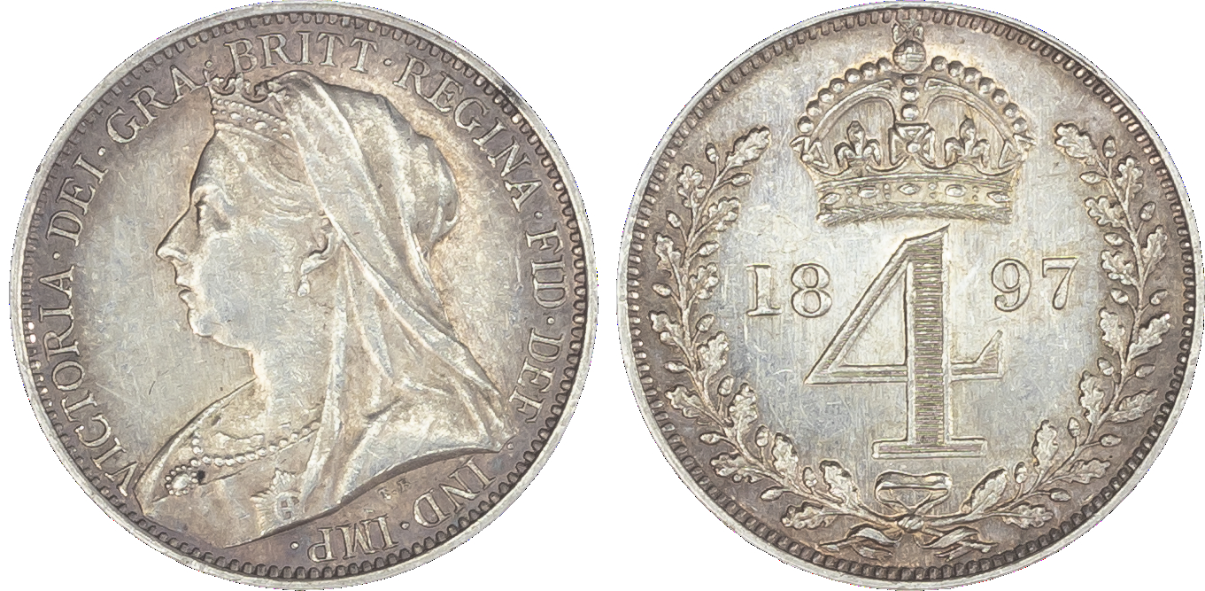 Victoria (1837-1901), Maundy set, 1897, Four, Three, Two and One Penny, each with old head bust left, T.B below truncation