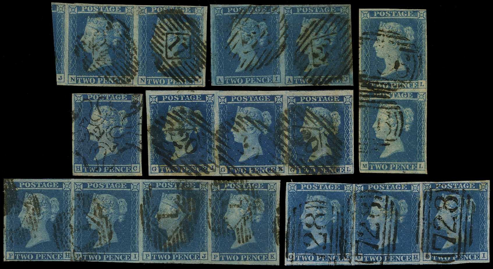 1841 2d blue selection on large card, 3 pairs,...