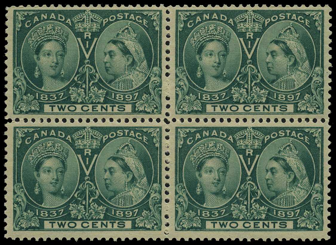 1897 2ct deep green block of four with full...