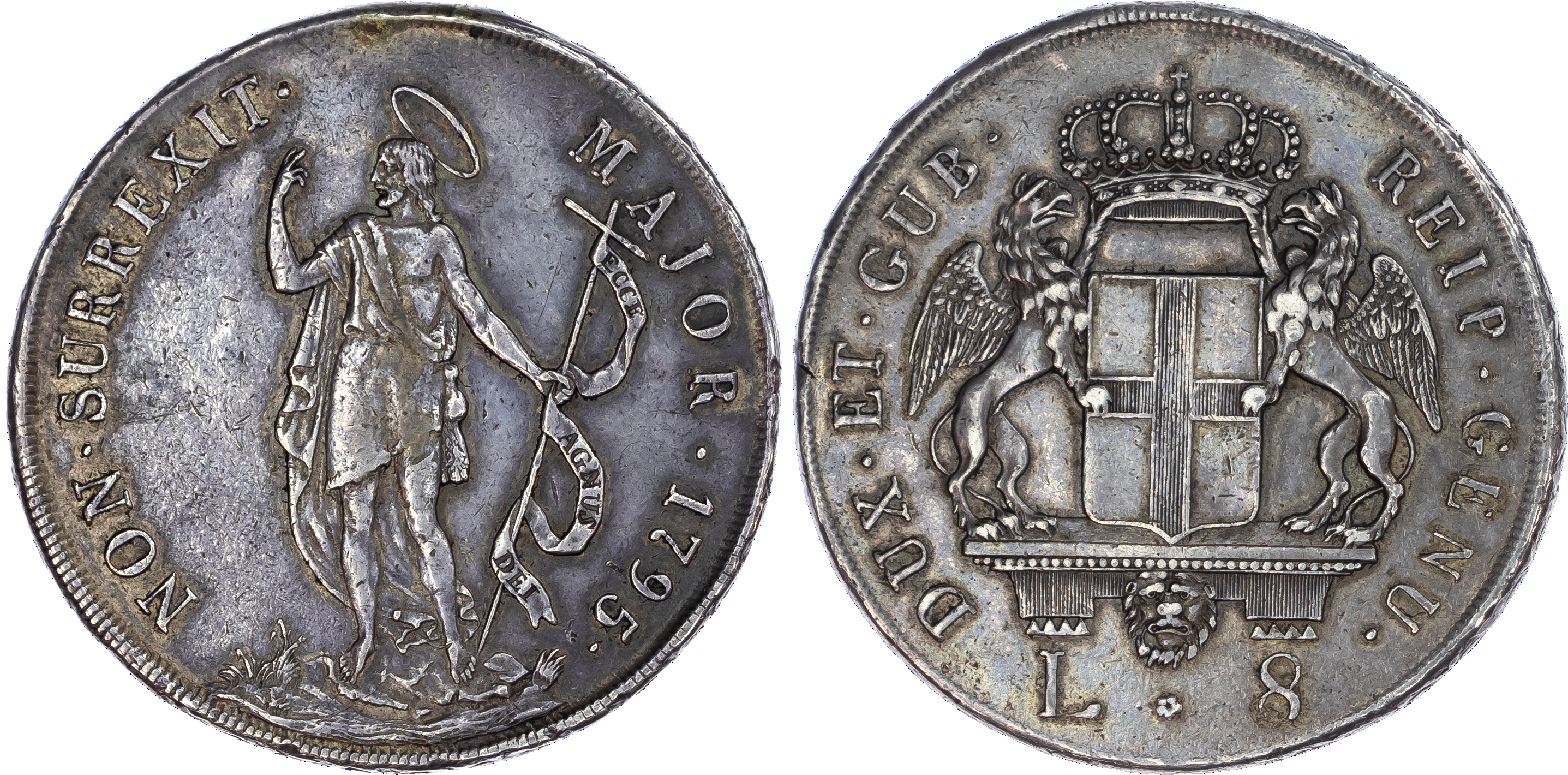 Italy, Genova, silver 8 Lire, 1795, 33.25g.