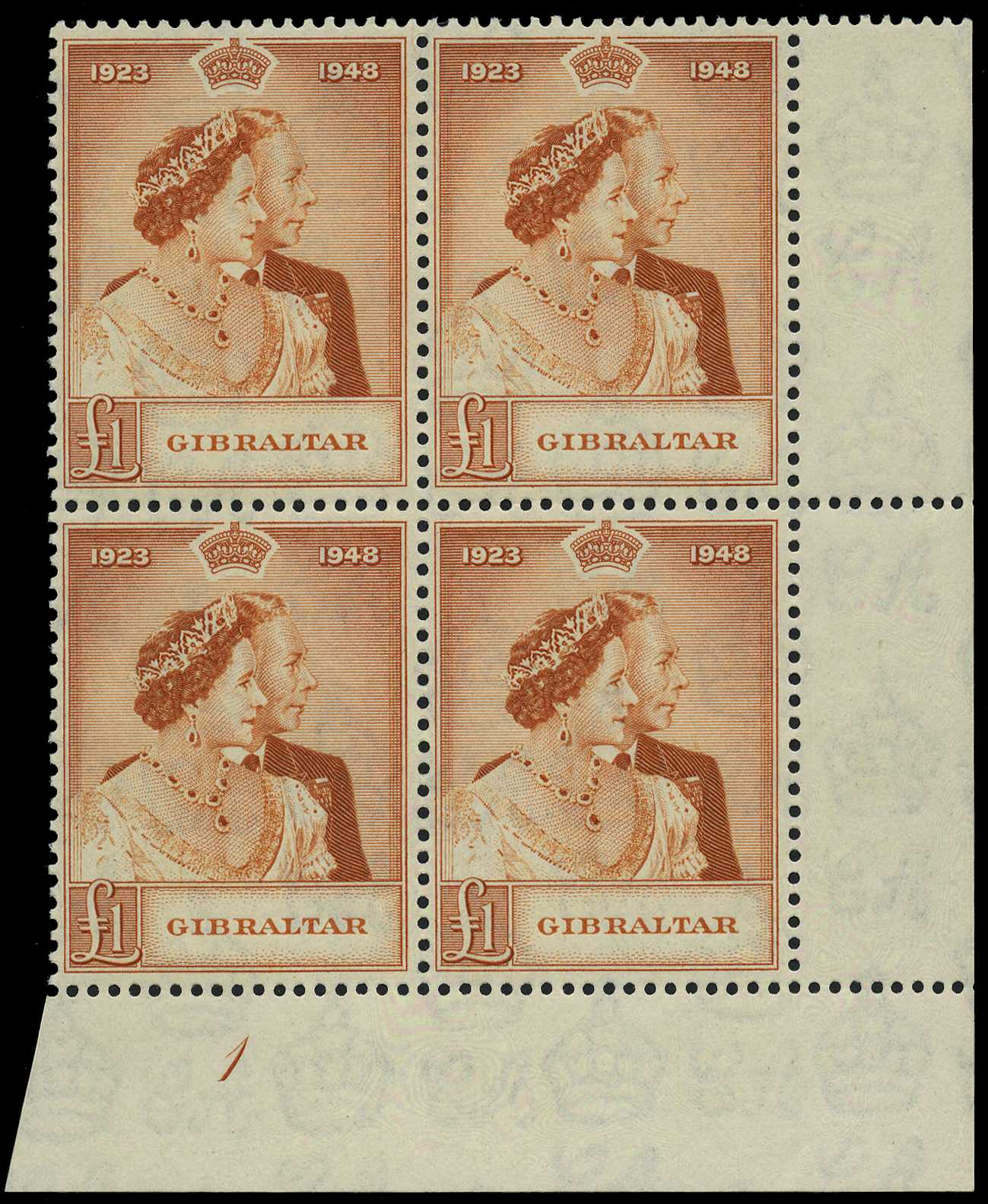 1948 £1 Silver Wedding Plate 1 block of...