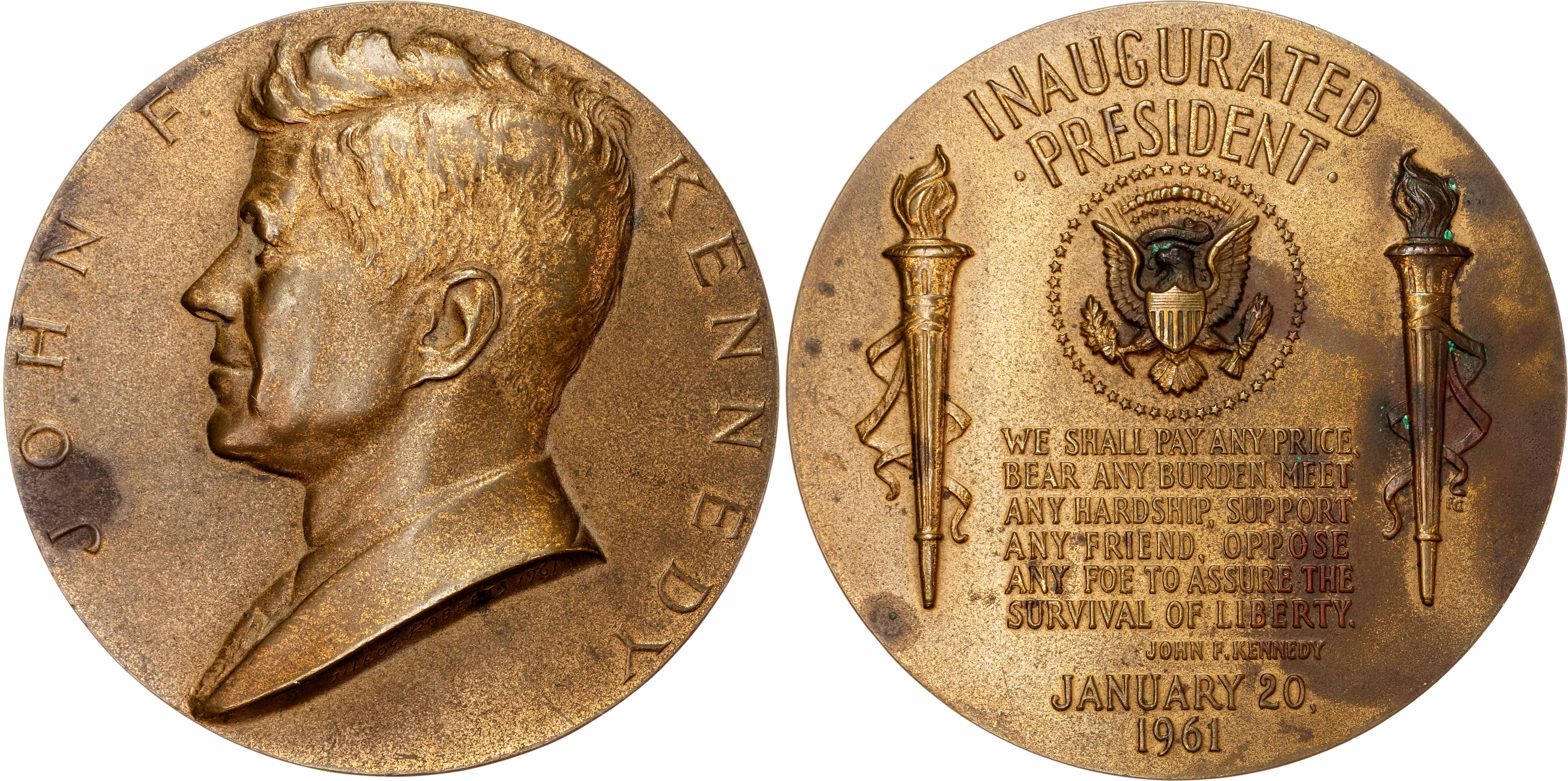 World, group lot of three large 20th century bronze medals.