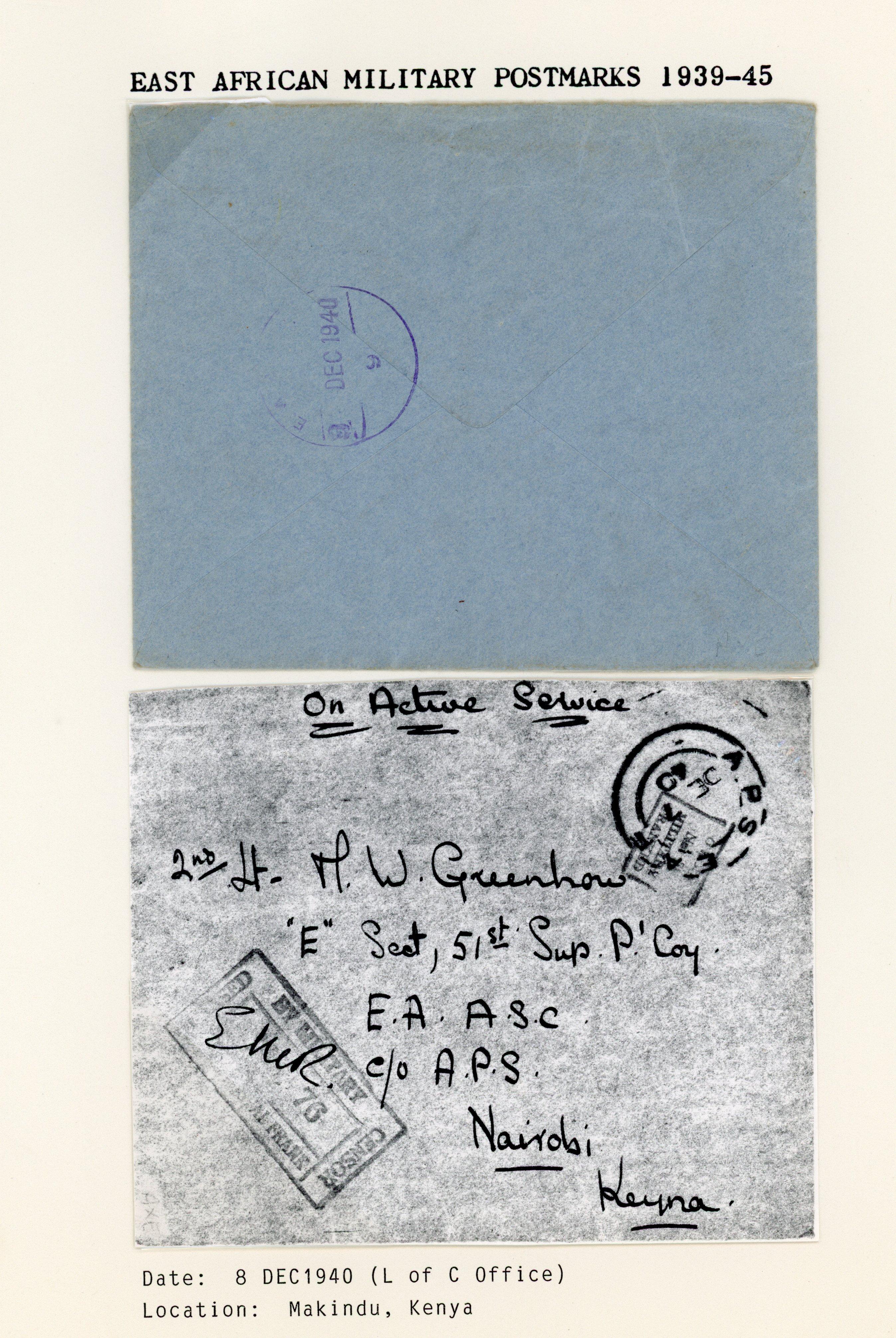 East Africa WW2 military covers