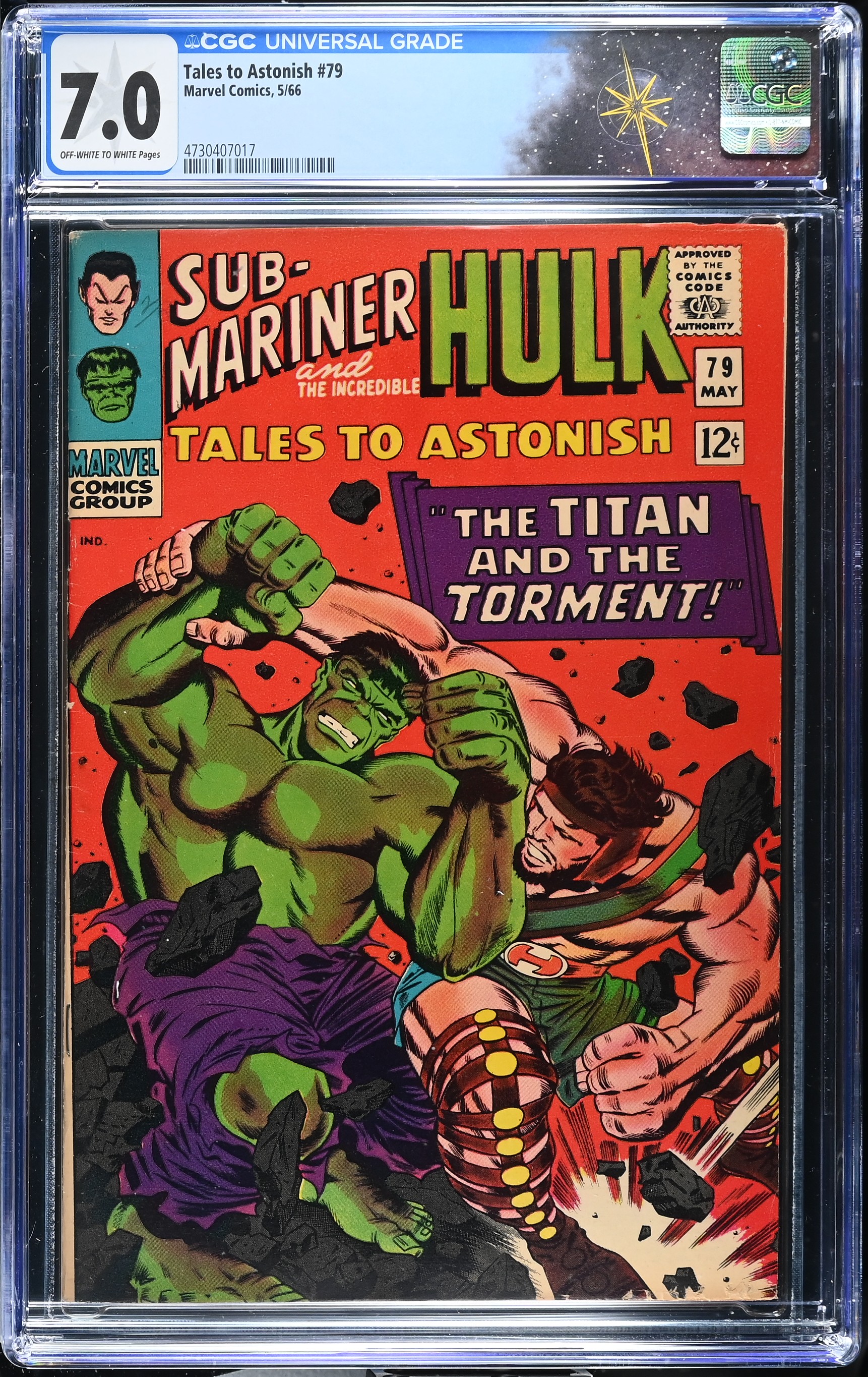 Tales to Astonish #79 CGC 7.0 Hulk vs. Hercules (Marvel Comics, 1966) Off-White to White Pages