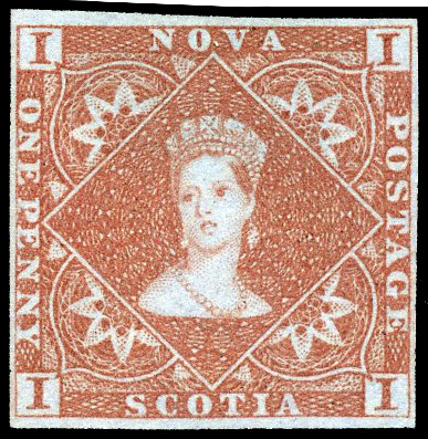 1853 1d red-brown, four even margins, unused no gum