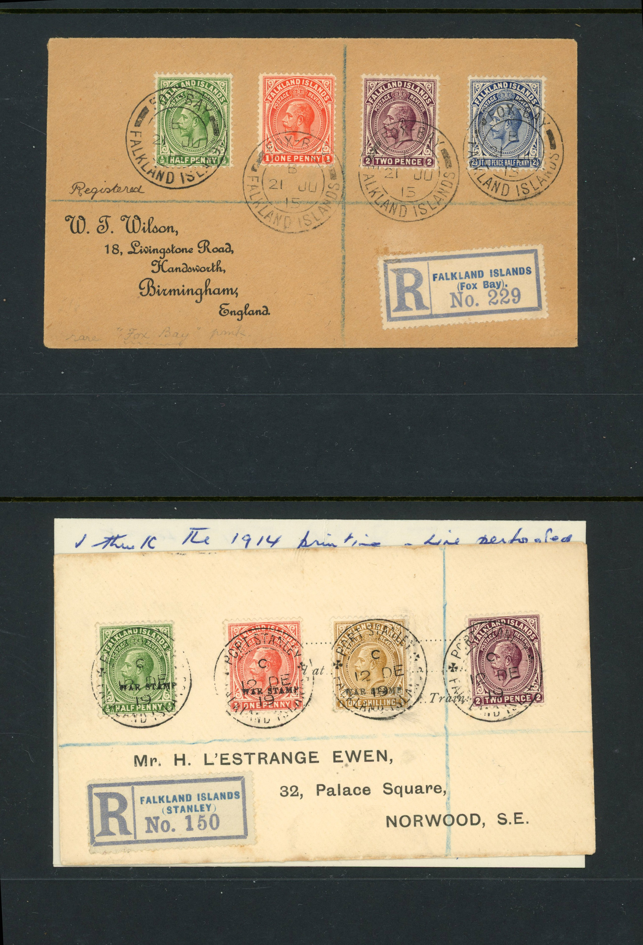 Falkland Is 1915-21 four good covers
