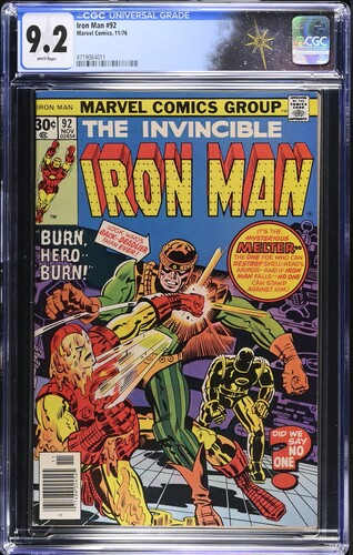 Iron Man #92 CGC 9.2 "Burn, Hero...Burn!" (Marvel Comics, 1976) White pages
