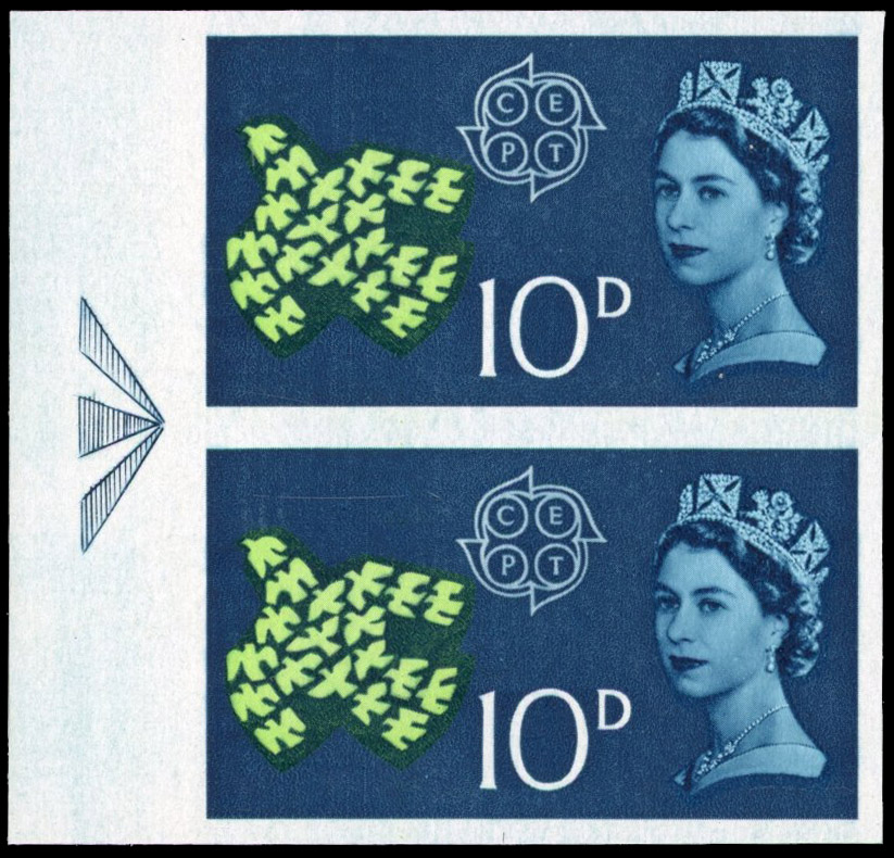 Great Britain 1961 10d European Postal and Telecommunications, Vertical Pair, BPMA Imprimatur, SG 628