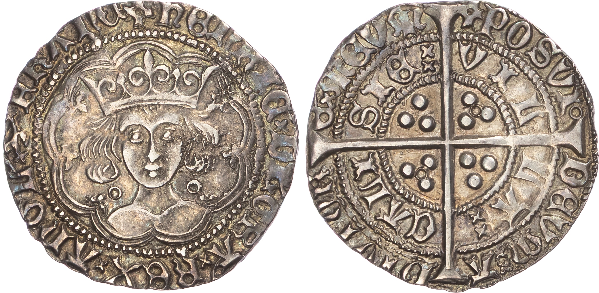 Henry VI (First Reign, 1422-1461), AR Groat, Annulet Issue (1422-1430), Calais mint, mm. pierced cross.