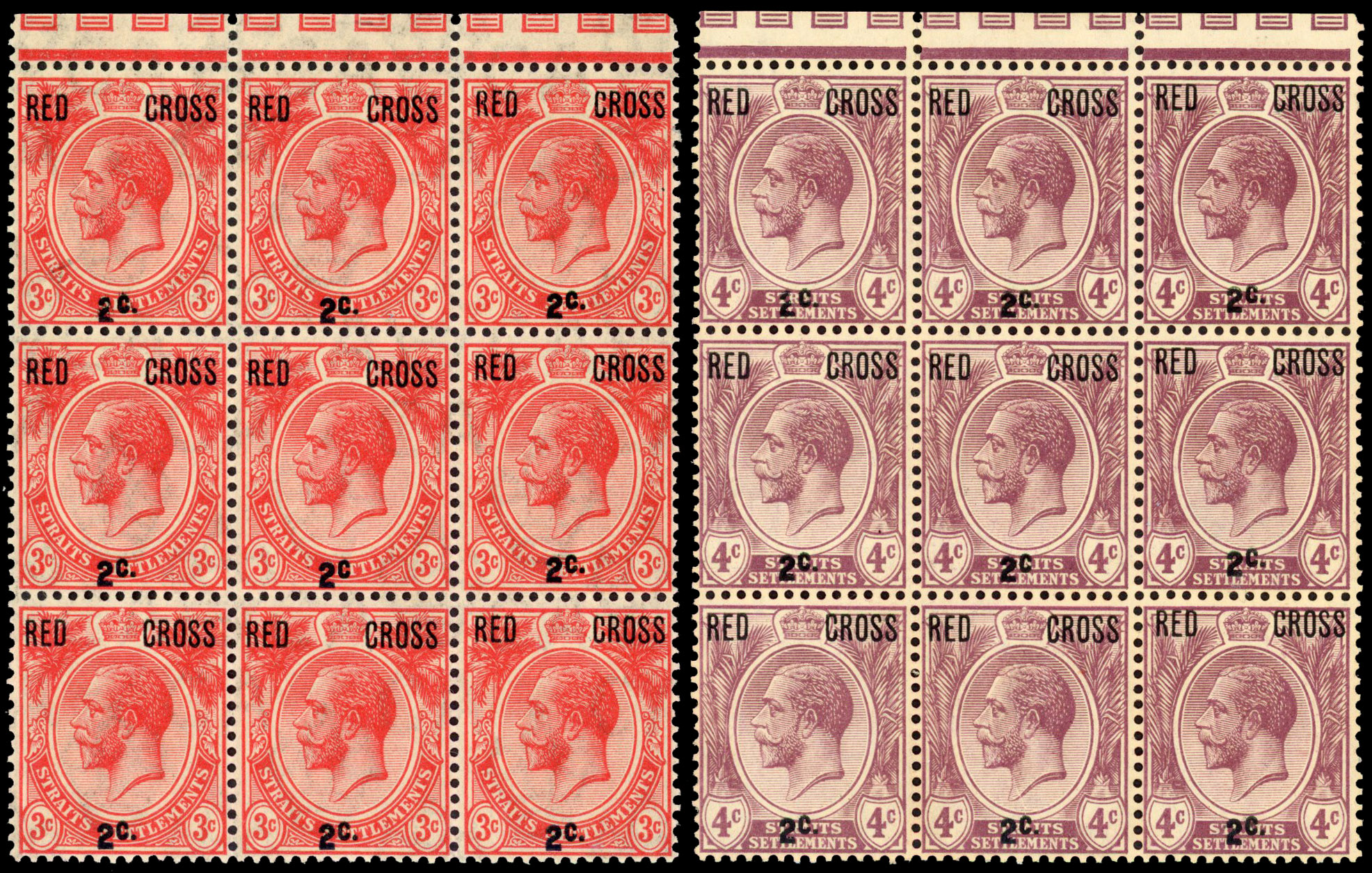 Straits Settlements 1917 Red Cross 3c, 4c variety No stop