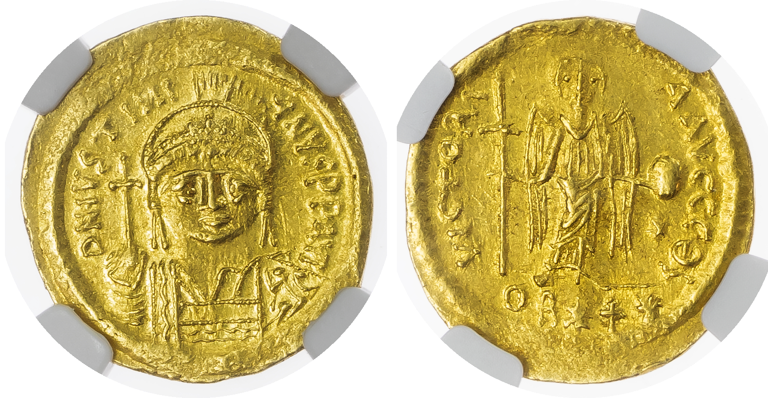 Justinian I (AD 527-565) AV Solidus, mint of Antioch(?), AD 583-584, lightweight issue of 22 siliquae, 3.94g.