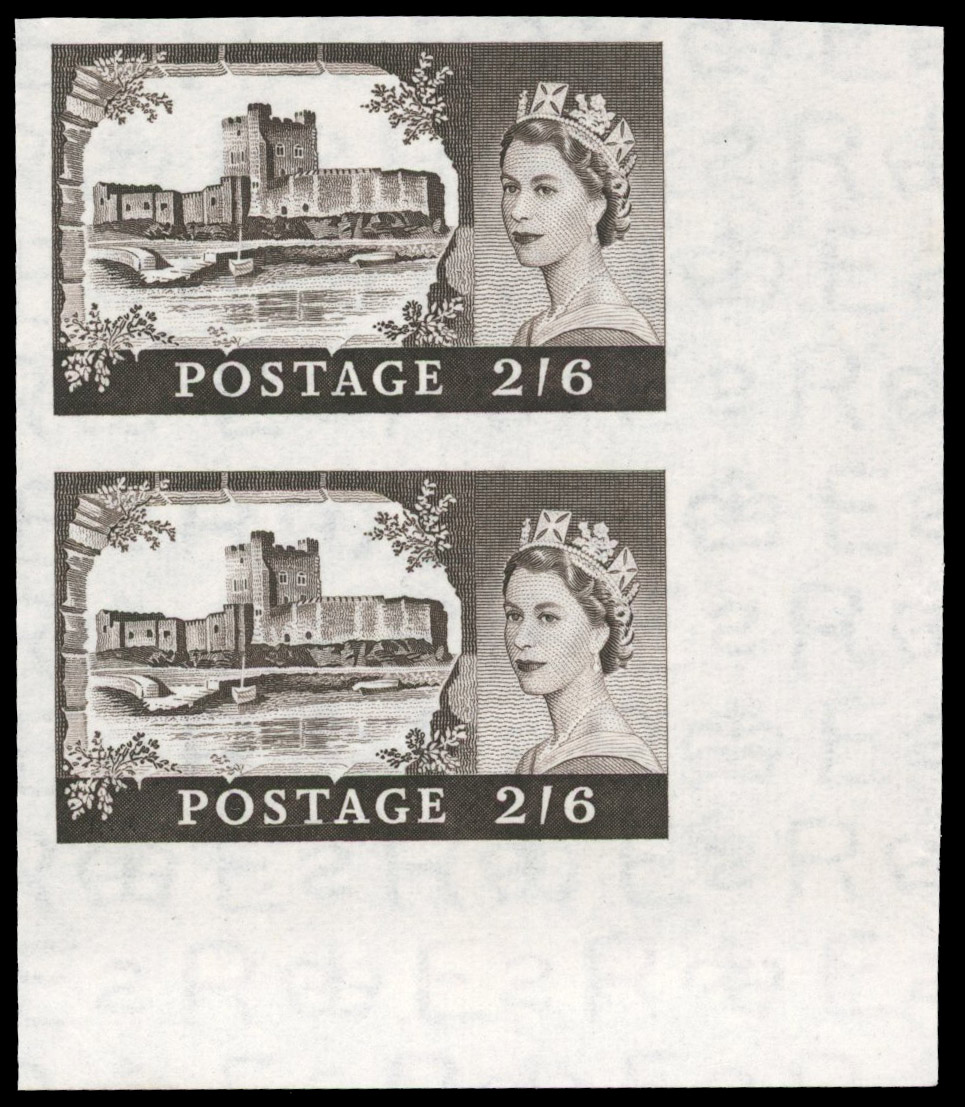 Great Britain 1958 2s6d "Castles", Vertical Pair, BPMA Imprimatur, SG 536a