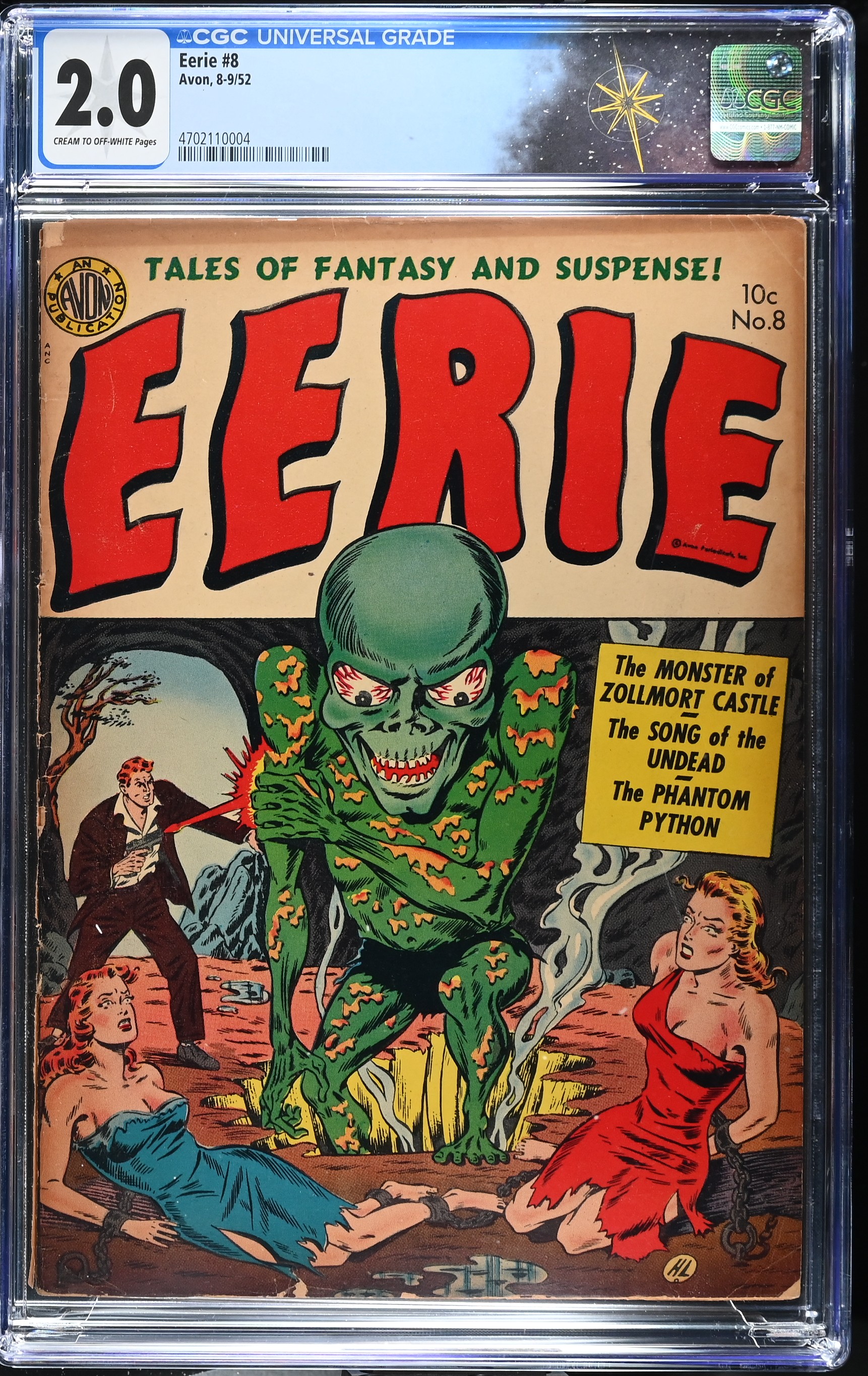 Eerie #8 CGC 2.0 Bondage Alien Monster Cover by Harry Lazarus (Avon, 1952) Cream to Off-White Pages
