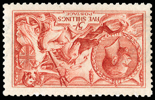 Great Britain 1915 5s Bright carmine (Wmk. Inverted). Very fine and fresh well centred unused o.g. example, lightl…