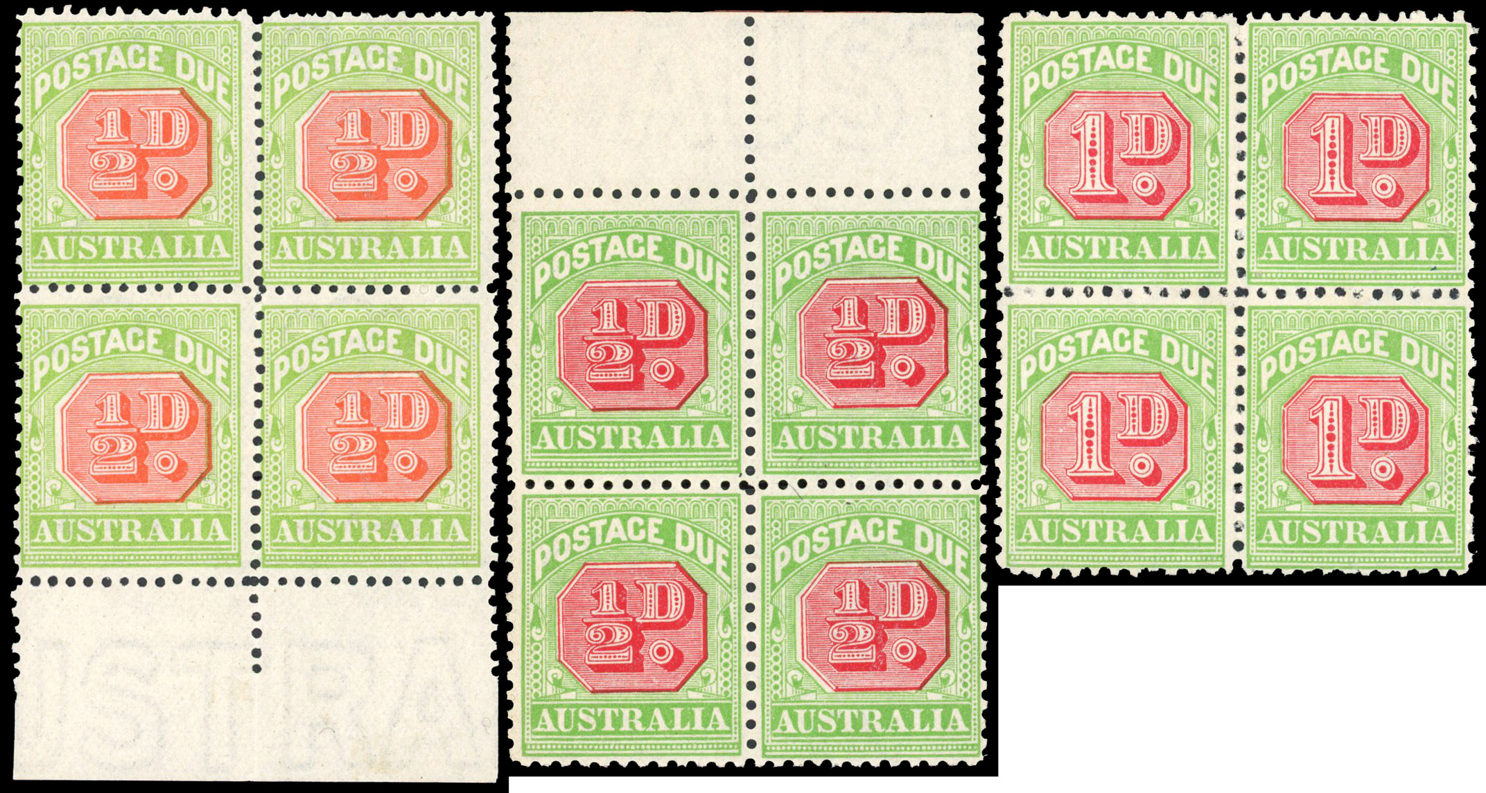 Australia Postage Due S.G. D76/8 Blocks of Four unmounted o.g. cat £300+