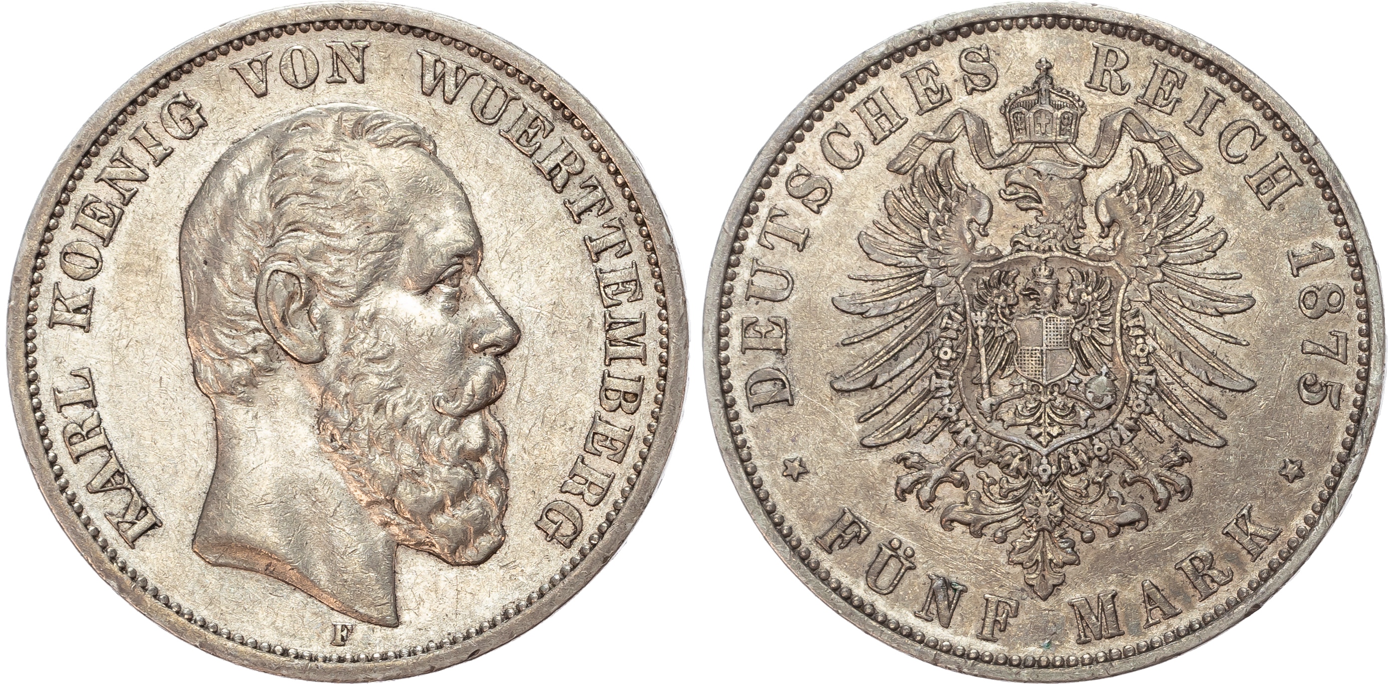 Germany, Württemberg, Karl I (1864-1891), silver 5 Marks (2).