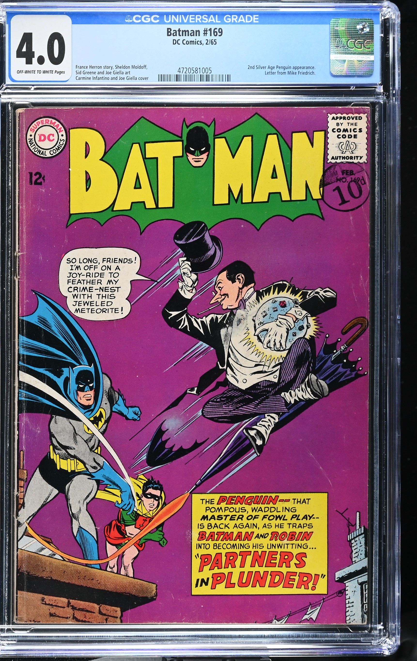 Batman #169 CGC 4.0 2nd Silver Age Appearance of The Penguin (DC Comics, 1965) Off-White to White Pages