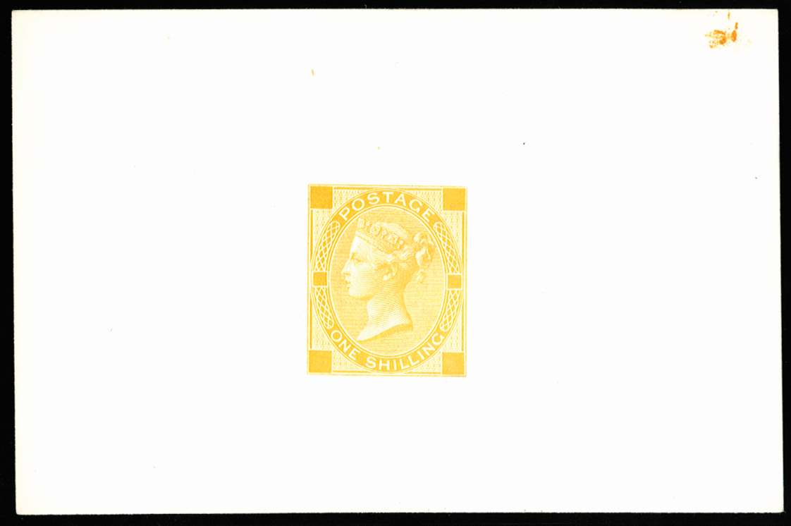 GB SG117var 1870 1s Die proof in bright yellow DLR London ex