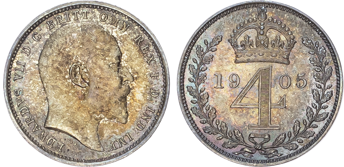 Edward VII (1901-1910) Maundy Set, 1905, Fourpence, Threepence, Twopence, Penny.