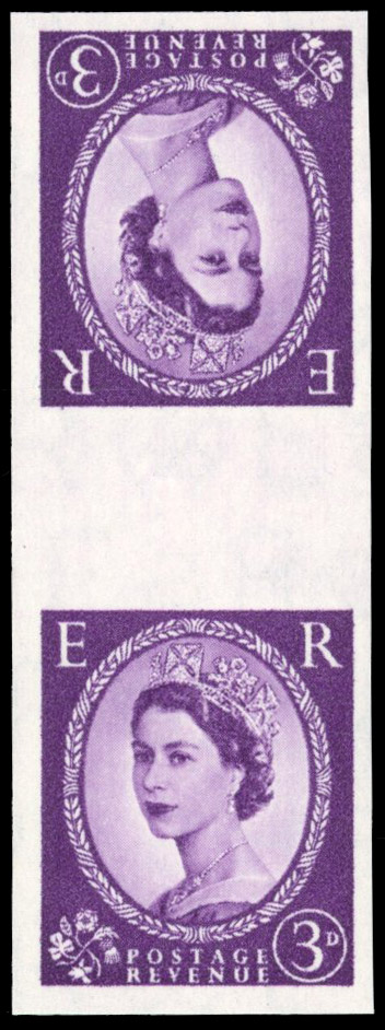 Great Britain 1955 3d Deep lilac, Vertical Tête-bêche Gutter Pair, BPMA Imprimatur, SG 545