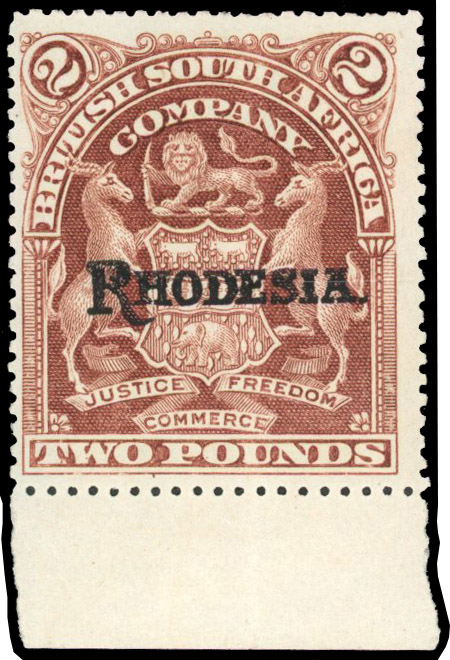 Rhodesia 1909-12 £2 rosy brown on bluish paper opt RHODESIA
