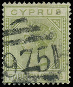 1881 Wmk CC 4pi pale olive-green, neatly cancelled...