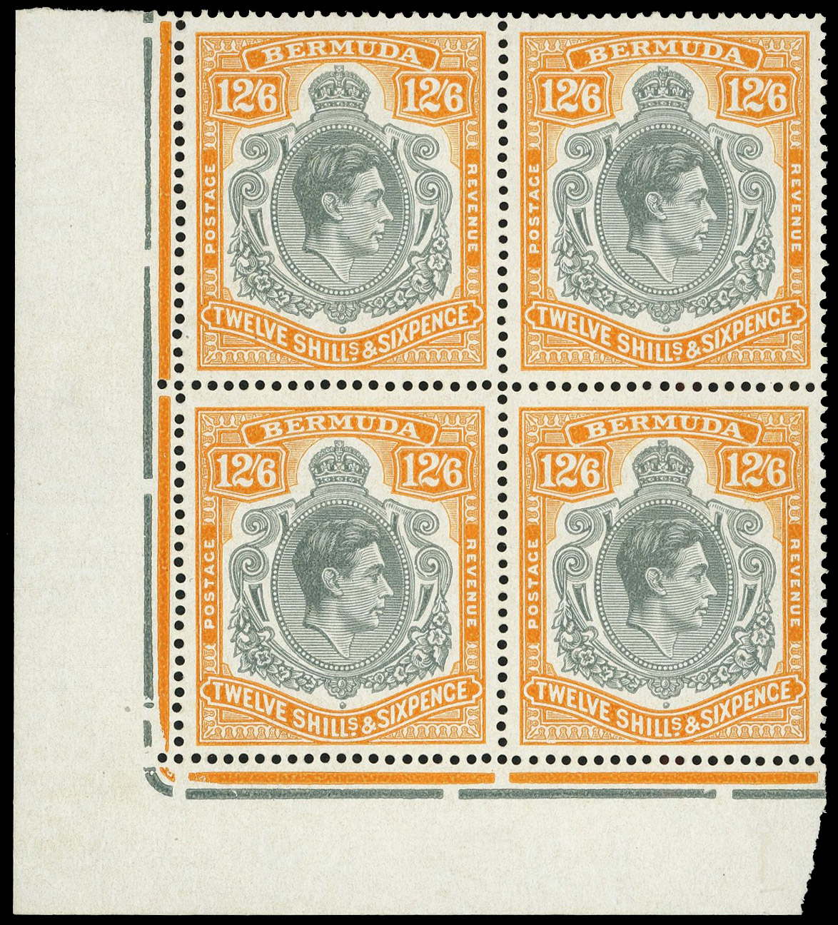 Bermuda SG 120b 1948 12/6d block mint