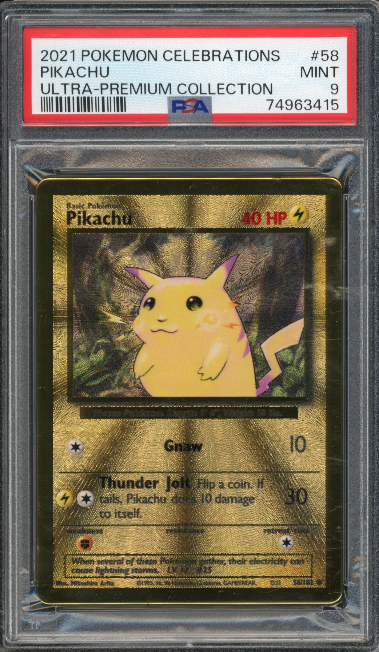 <p>PSA 9 Pikachu - #58 Metal Card Ultra Premium Collection Celebrations</p>