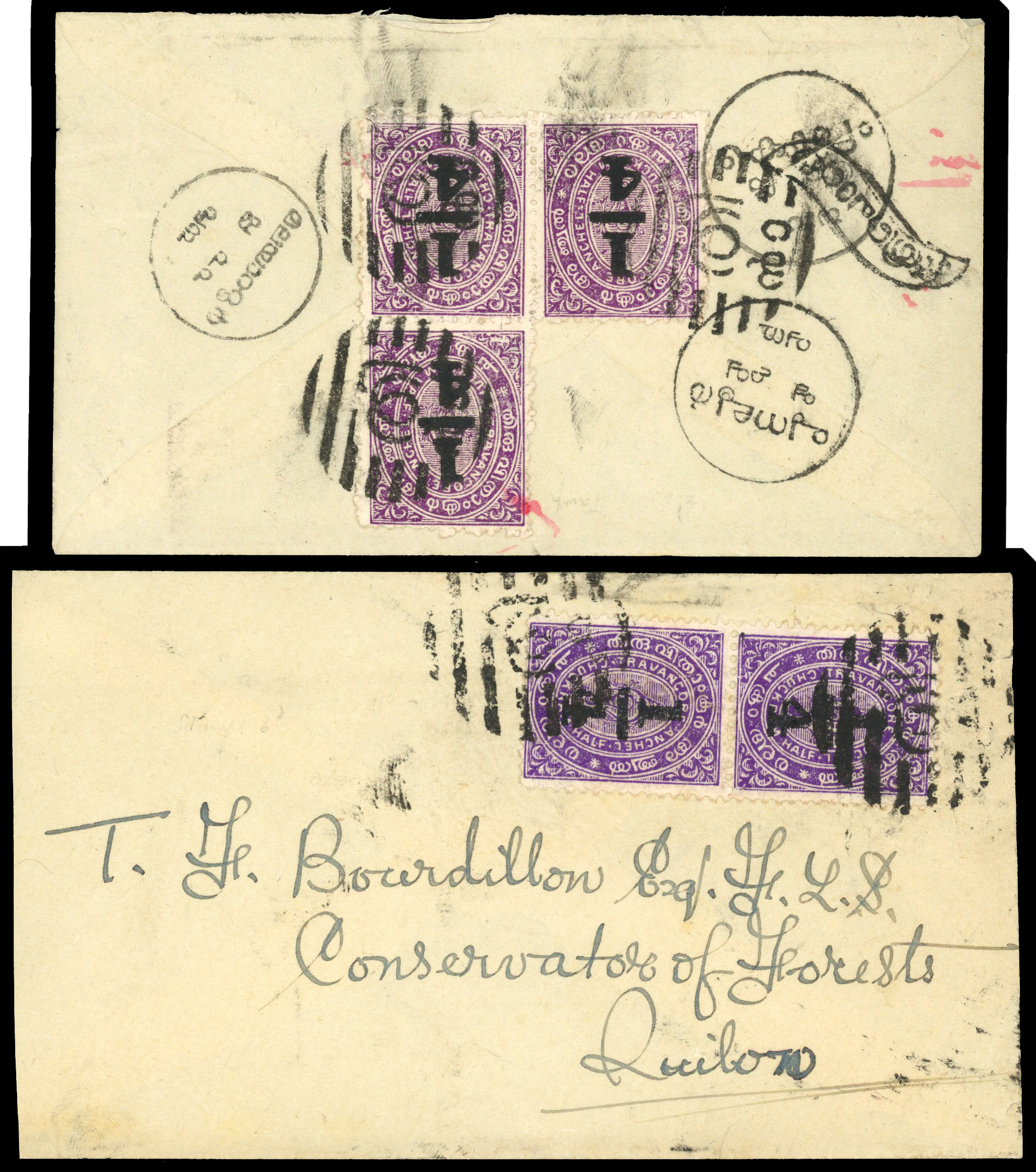 I.F.S Travancore SG 21 on covers 