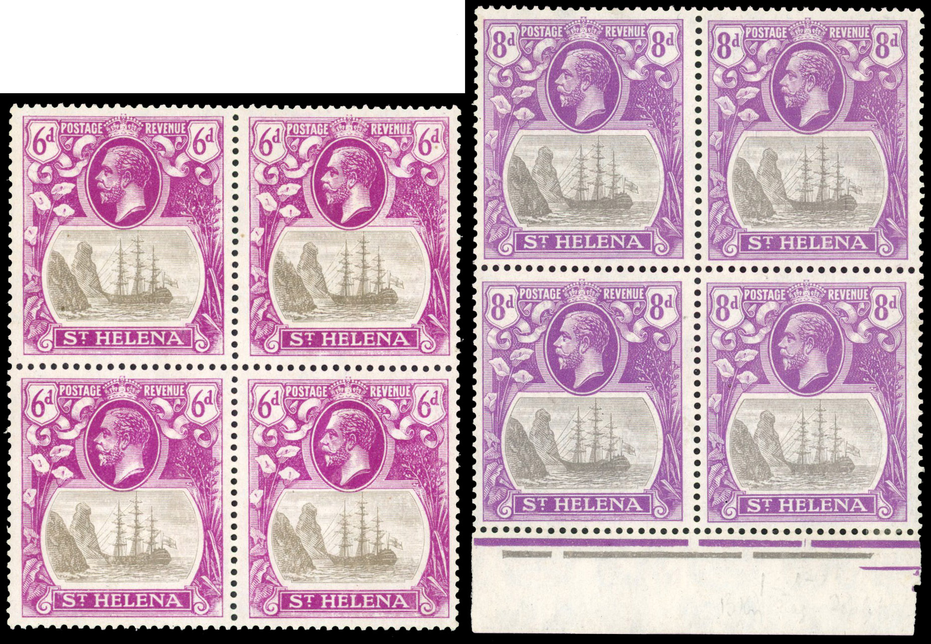 St Helena SG 104b, 105b blocks mint