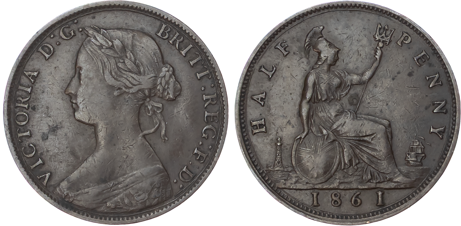 Victoria (1837-1901), Halfpenny, 1861, Freeman 272 'R17', Very Rare