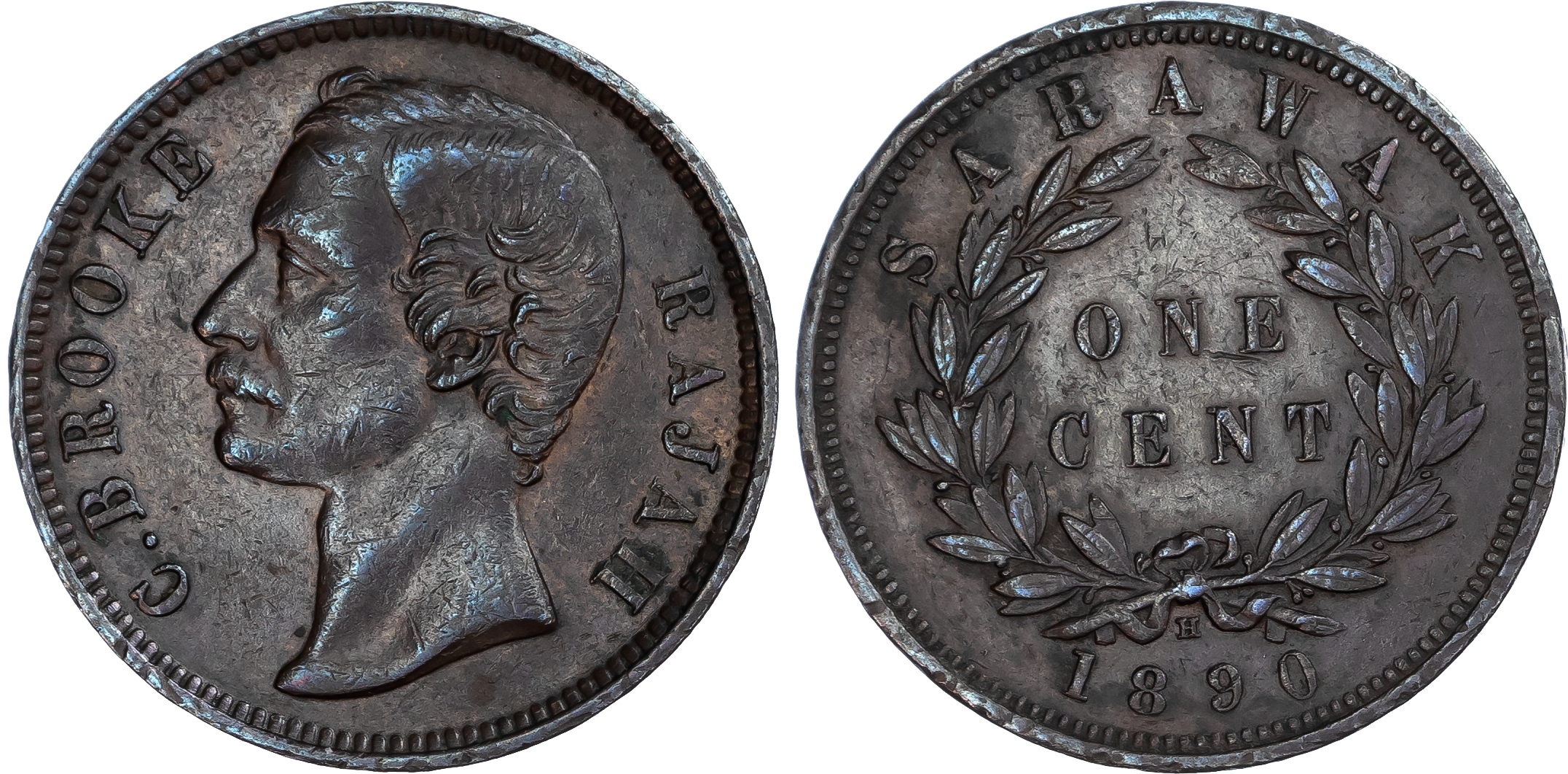 Sarawak, British Colonial. C Brooke Rajah CU 1 Cent. 1890H.