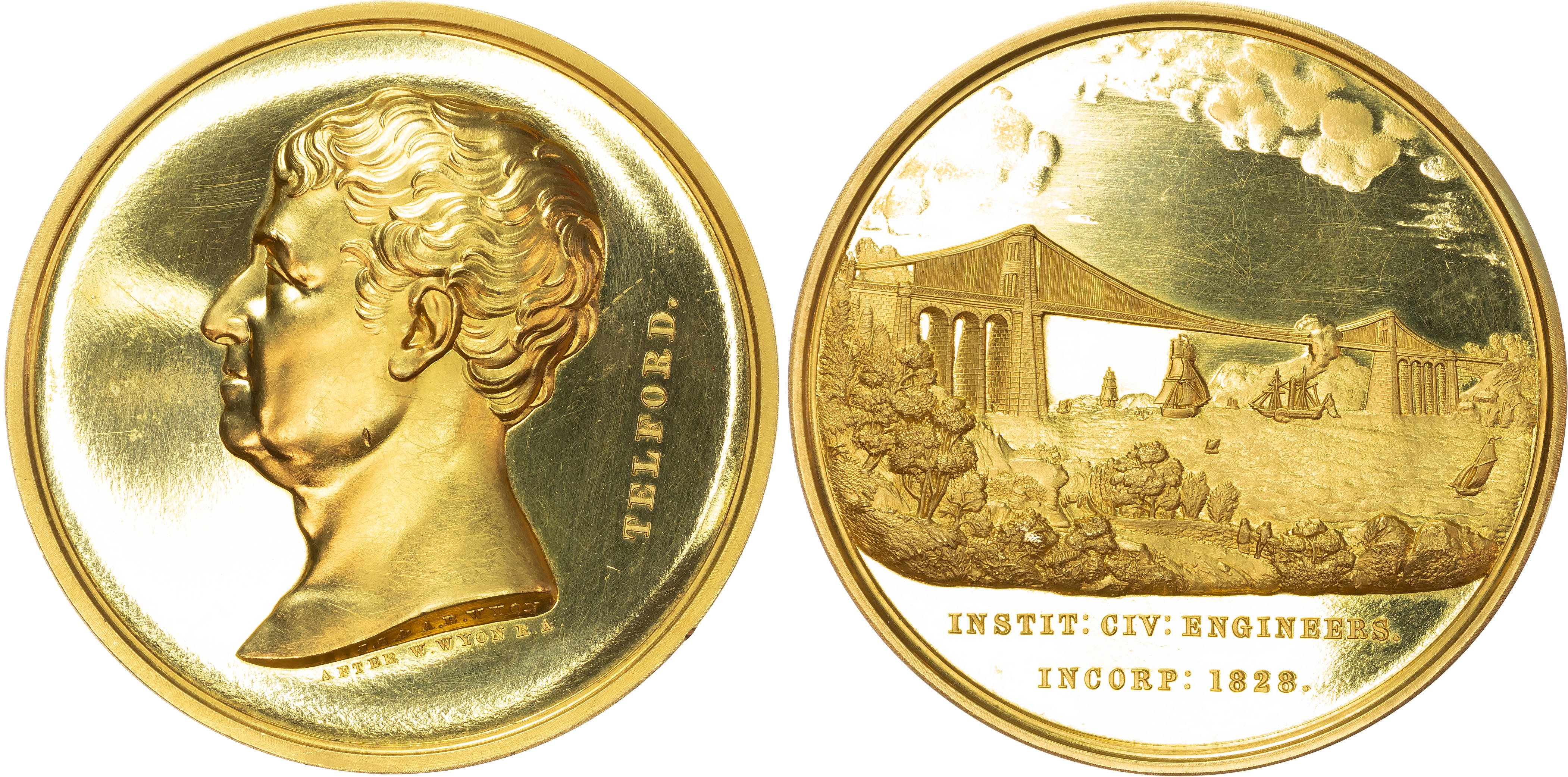 Thomas Telford, the Telford Premium medal, struck in gold (57mm/113.91gm/18ct).